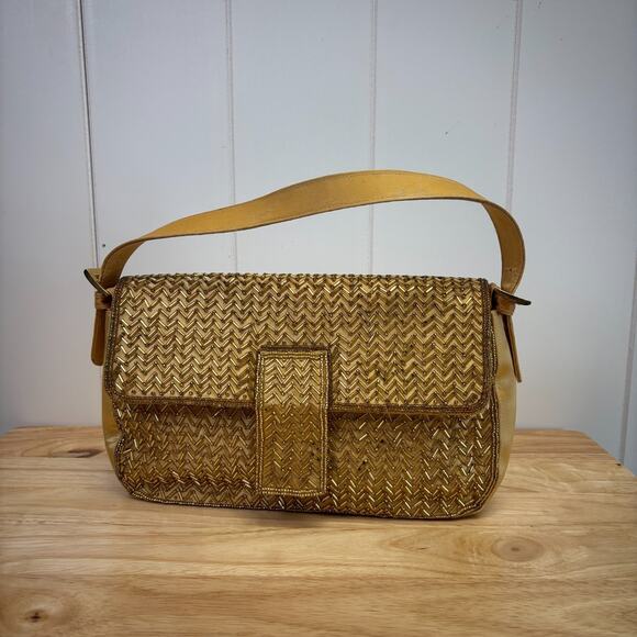 Vintage Lord & Taylor Womens Old Hollywood Beaded Glam Rectangle Purse Gold - Picture 1 of 12